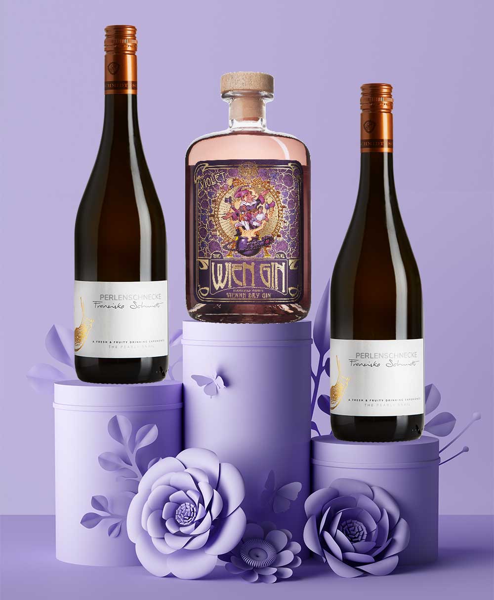 Valentinstag Special: WienGin Violet + 2 Flaschen Perlenschnecke